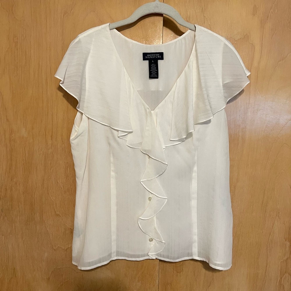 Jones New York White Ruffle Blouse